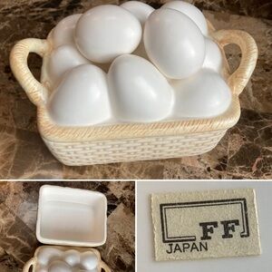 FF Japan Ceramic Egg Basket with Lid - White and Beige